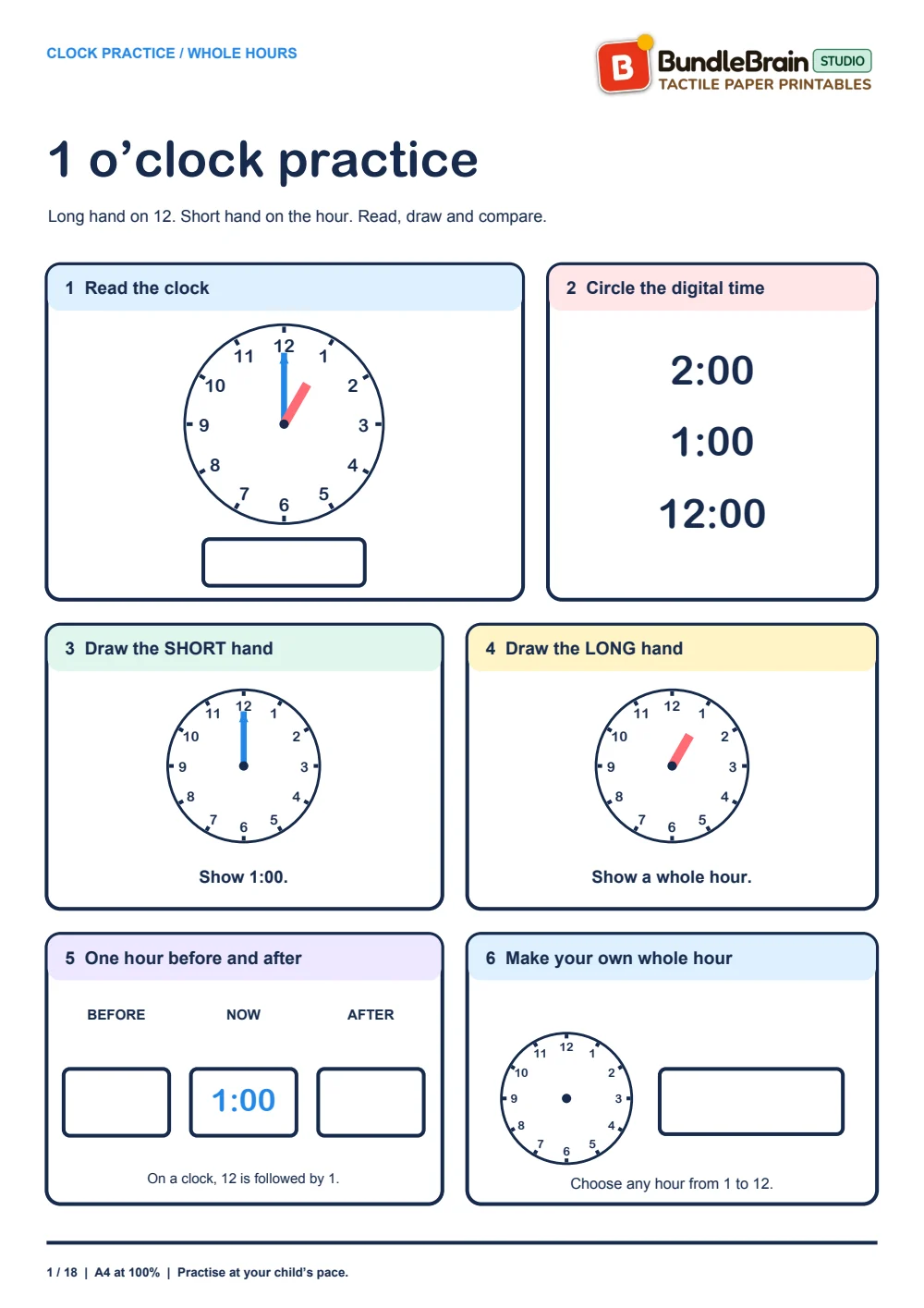 Read, draw and compare 1 o'clock.