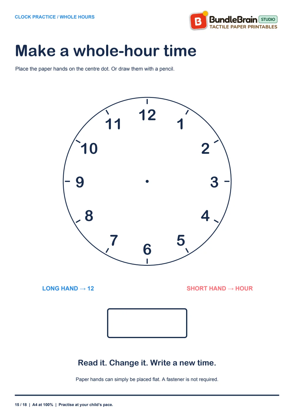 Place paper hands on the reusable clock mat.
