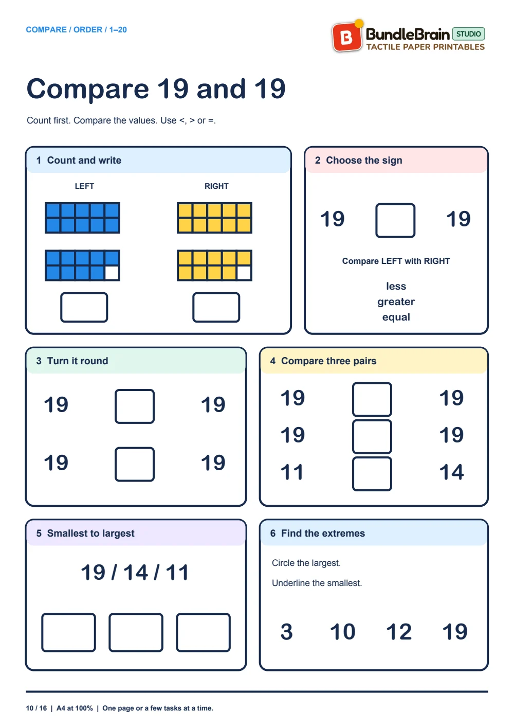 Compare equal quantities: 19 and 19.