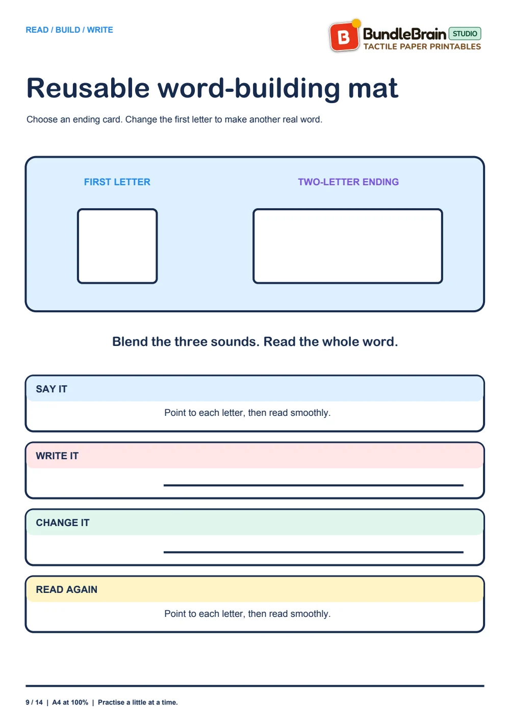 A reusable mat for changing the first letter.