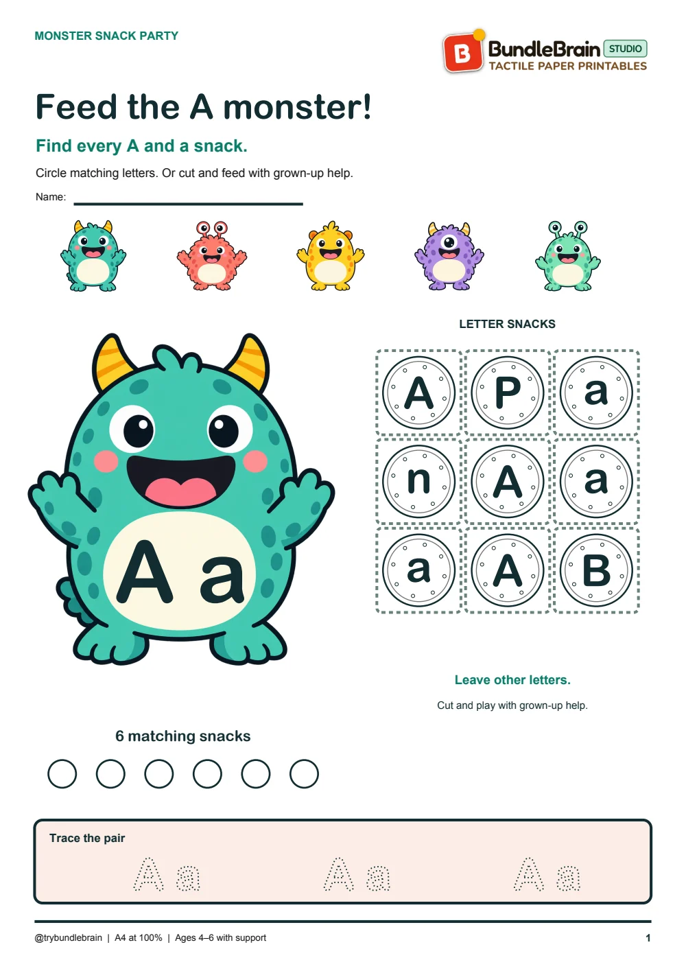 Find uppercase A and lowercase a snacks.