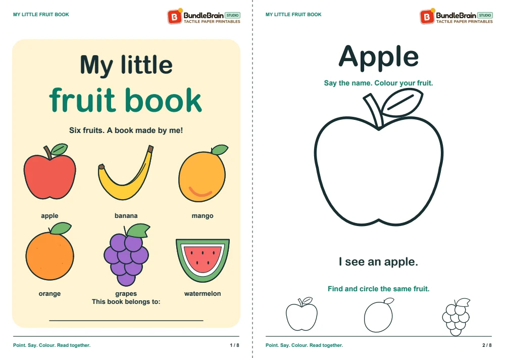 The book cover and apple mini-page, printed two-up on A4.