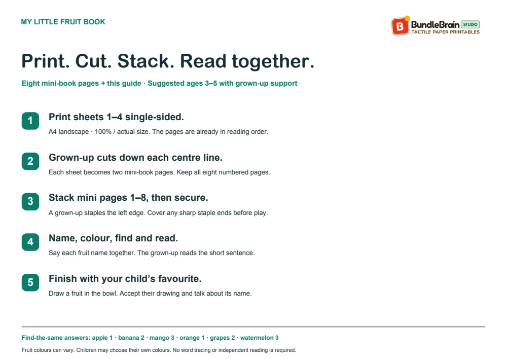 Cut, stack and assemble the eight mini-pages with a grown-up.