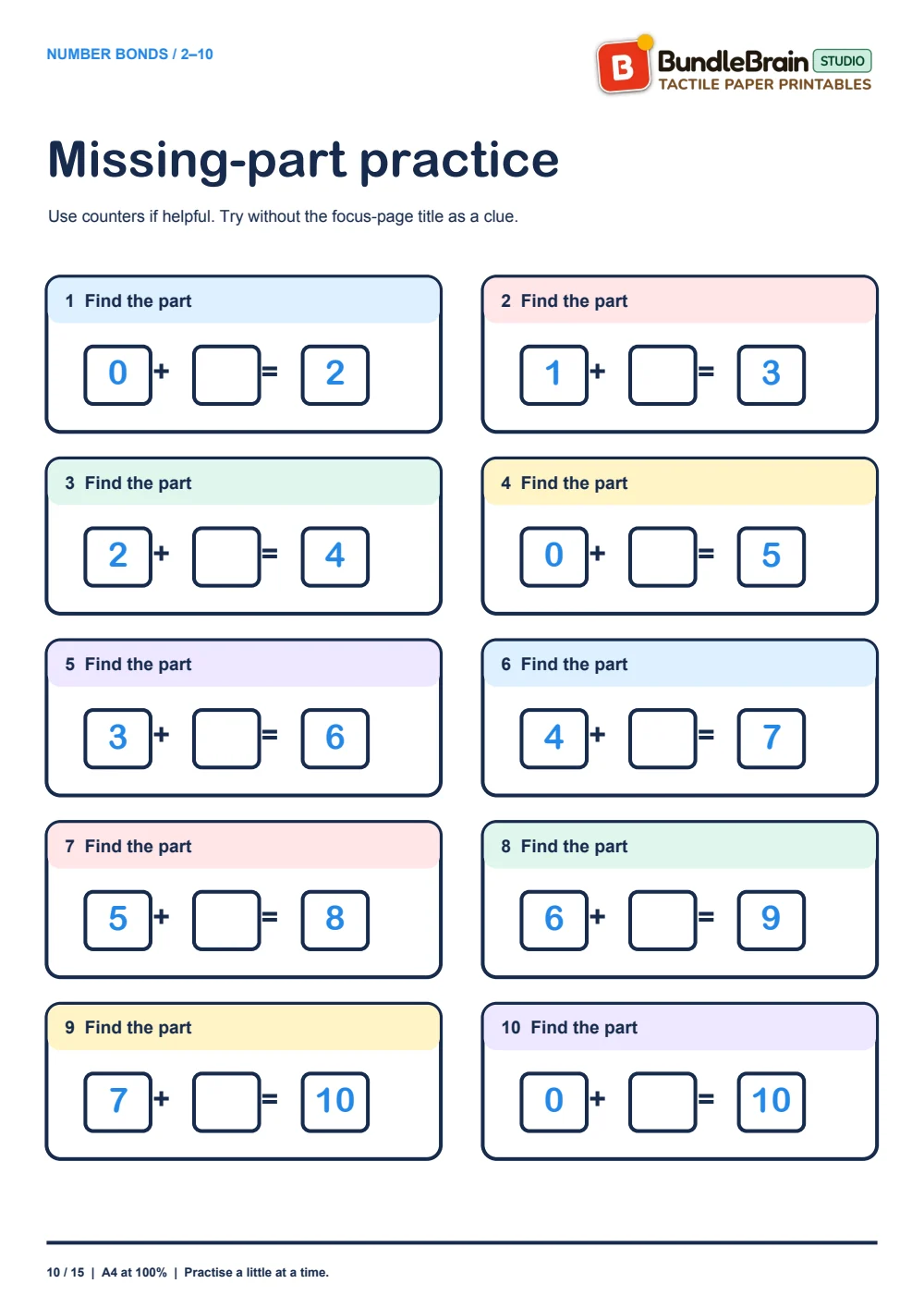 Mixed missing-part practice.
