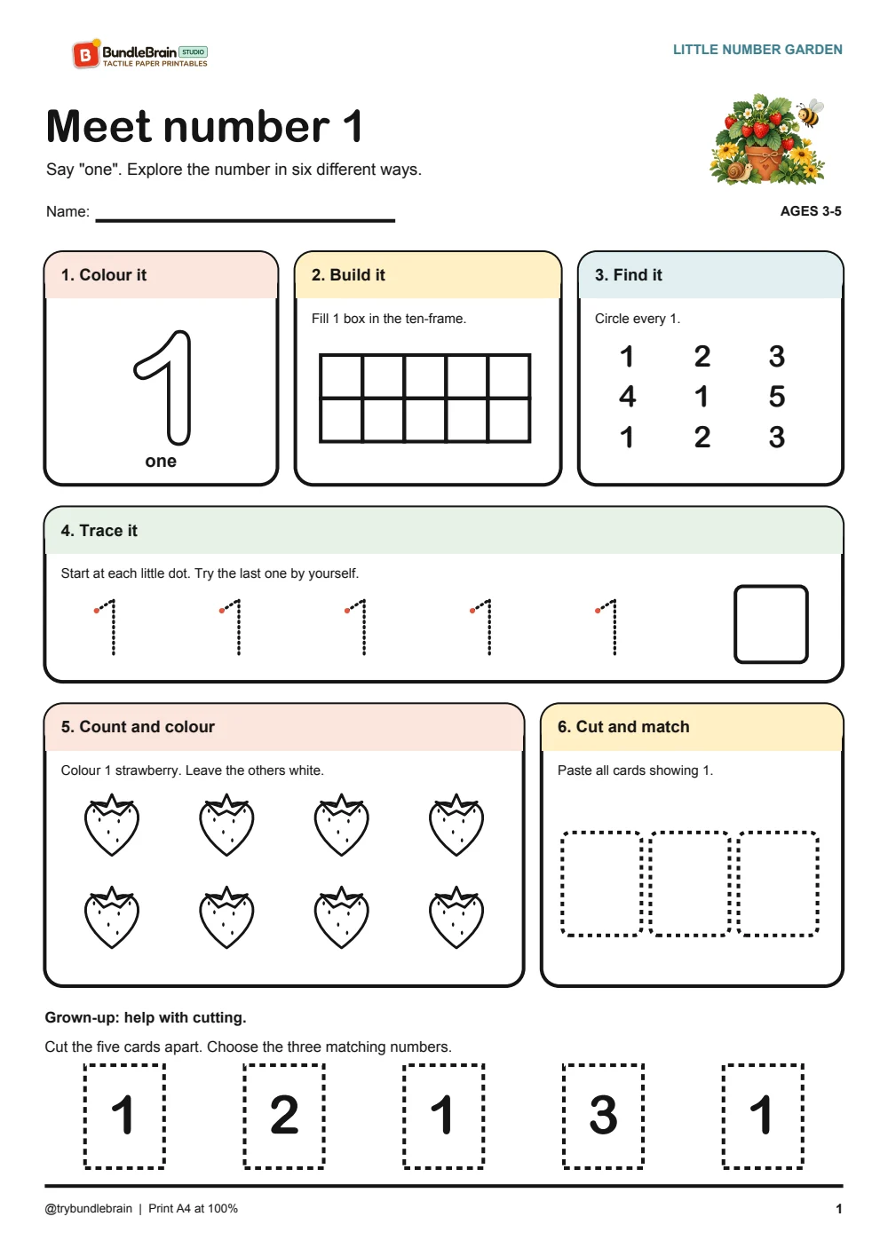 Meet number 1: colour, build, find, trace, count and match.