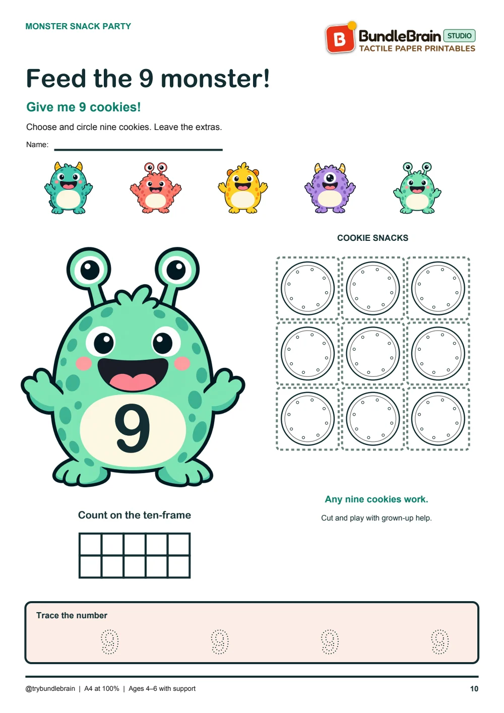 Feed the 9 monster with the correct quantity.