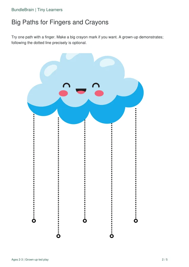 Actual Tiny Learners tracing page with a cloud and broad dotted paths