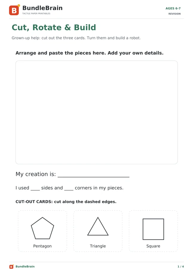 Actual ages 6–7 cut and build activity with shape cards