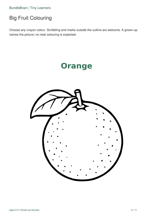 Actual Tiny Learners colouring page with a large orange outline