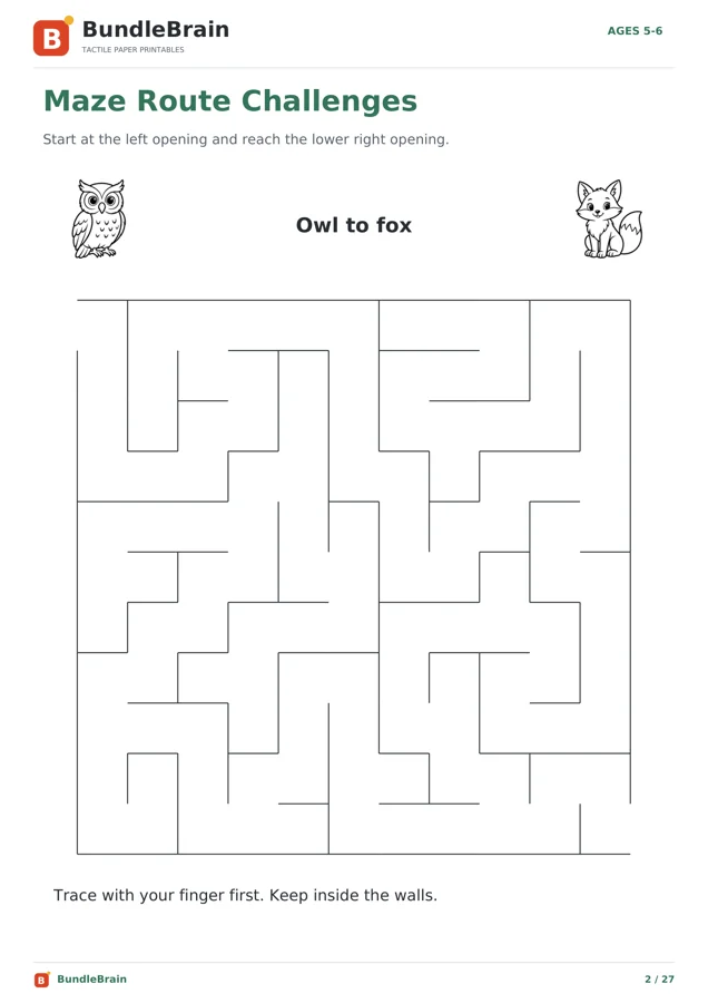 Actual ages 5–6 maze activity from an owl to a fox