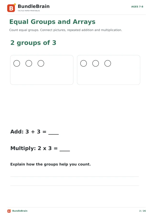 Actual ages 7–8 maths page showing two groups of three